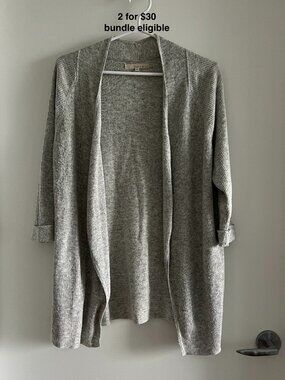 Monk & Lou Grey Longline Open Cardigan Lambswool Blend Pockets XS/S